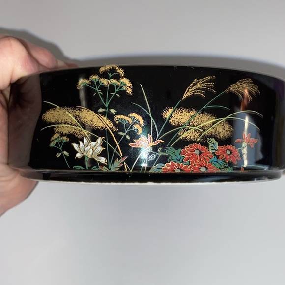 VINTAGE Japanese Black Porcelain Trinket Box with Saki Vase SET - Picture 6 of 12